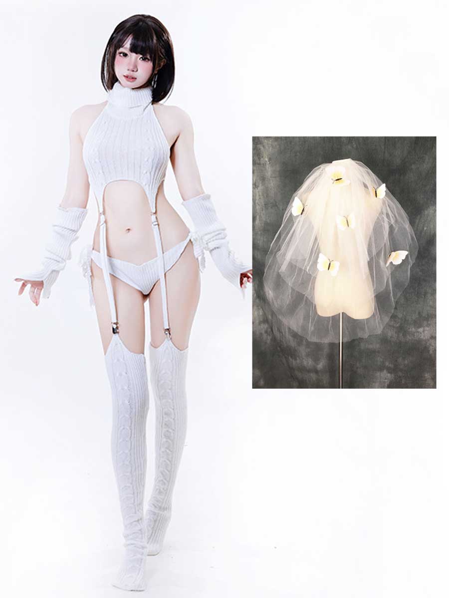 Rib Knit Cosplay Lingerie Set