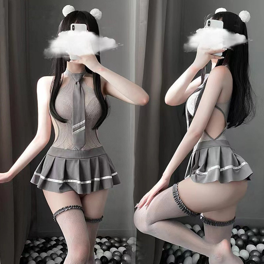 Grey Lace Cosplay Lingerie Dress