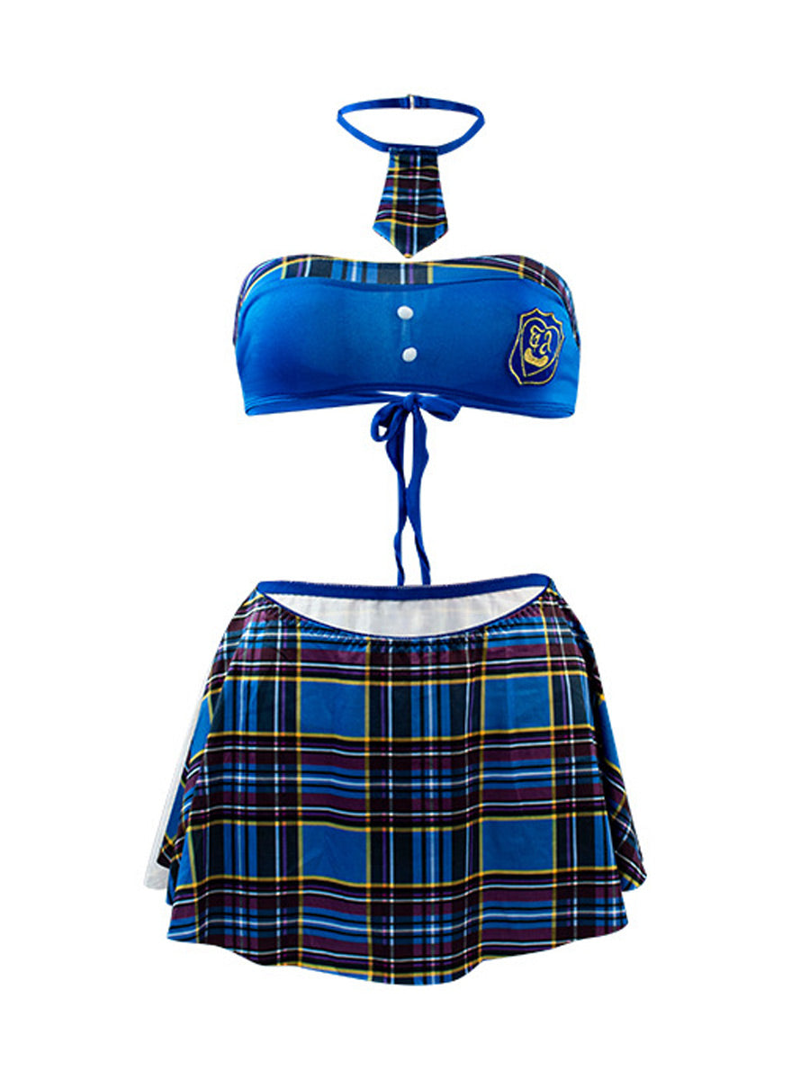 Blue Plaid Tube Top and Mini Skirt