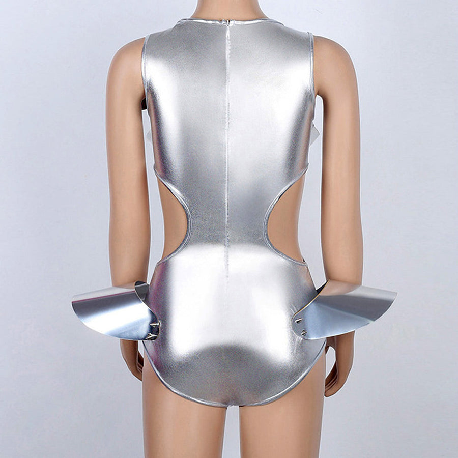 Sexy Space Cadet Costume Adult Astronaut Cosplay Costume Metallic Silver Rave Outfit