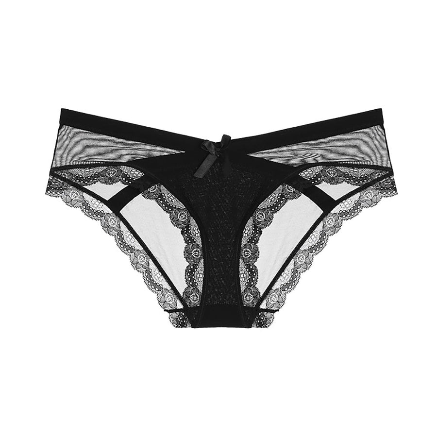 Sheer Mesh Hipster Panty Mid Waistband Lace Trim Women Briefs
