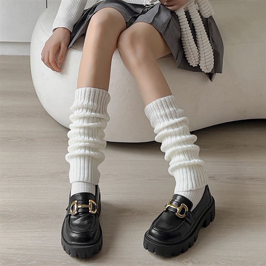 Striped Knee High Socks Rib Knit Tube Stockings Slouchy Crew Sock