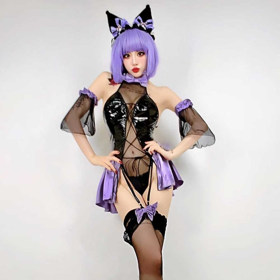 Succubus Cosplay Queen Costume Latex Lace up Devil Lingerie Set Backless Demon Cosplay Outfit