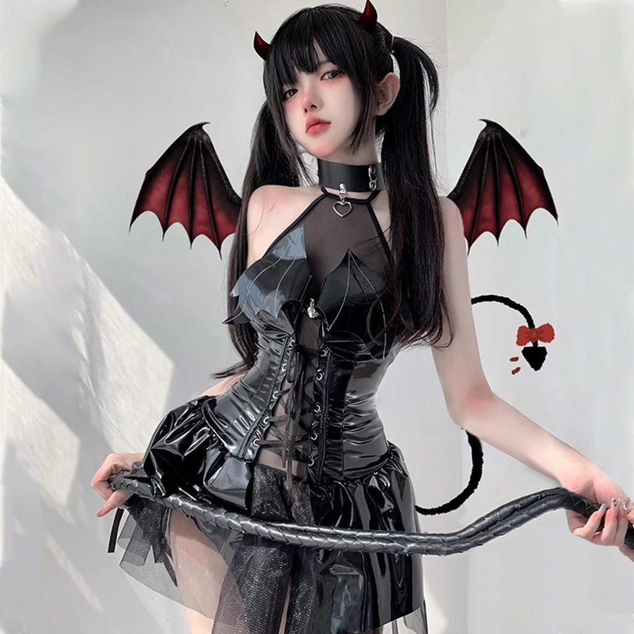 Sexy Latex Succubus Cosplay Costume Little Devil Anime Lingerie Gothic Demon Halloween Outfits