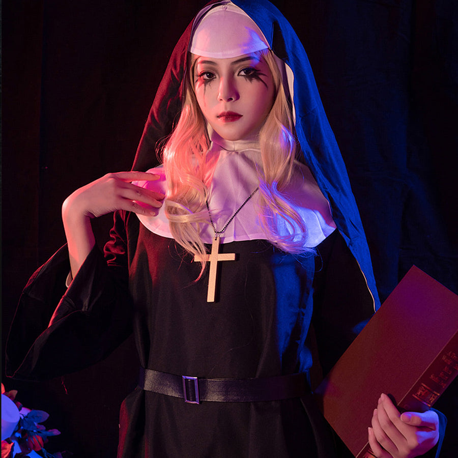 Adult The Nun Valak Costume Plus Size Scary Nun Habit Outfits Priest Halloween Costumes