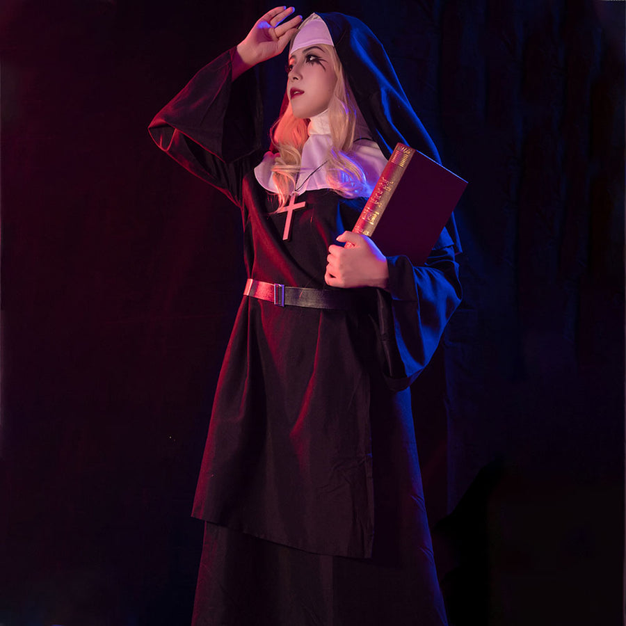 Adult The Nun Valak Costume Plus Size Scary Nun Habit Outfits Priest Halloween Costumes