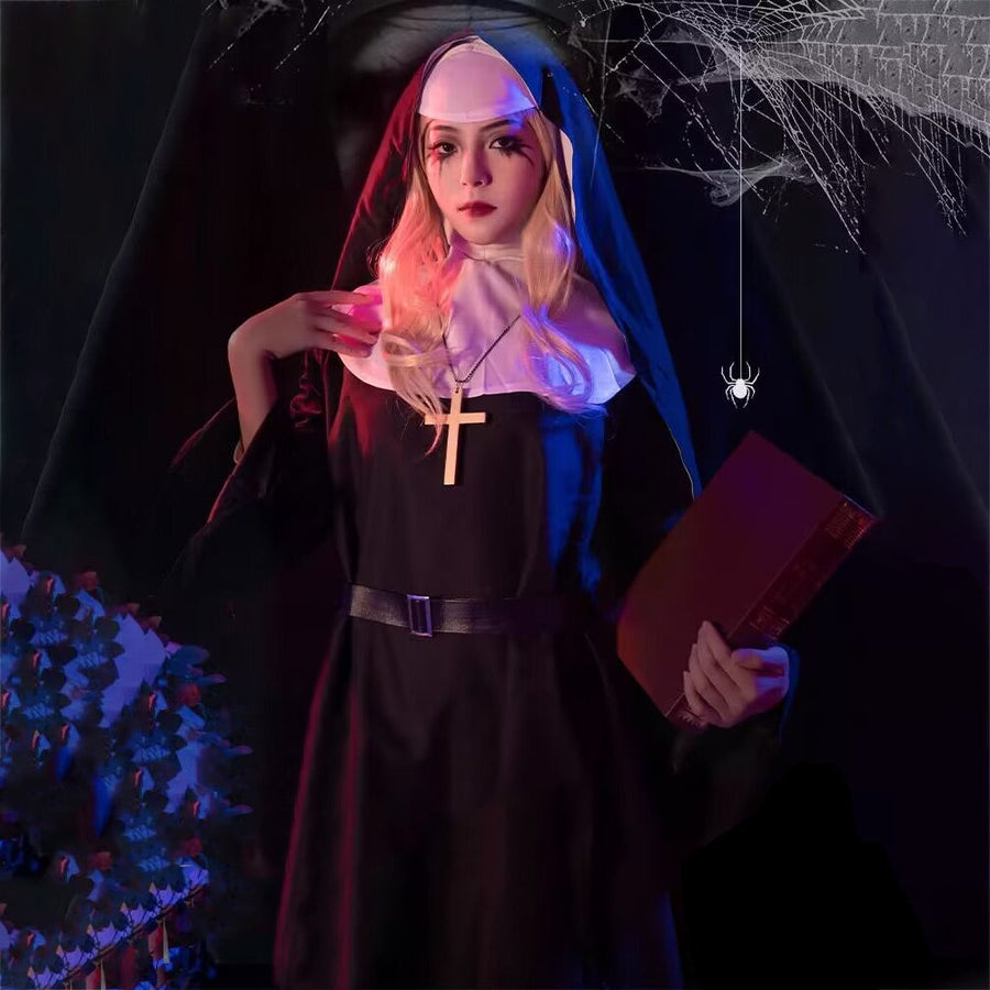 Adult The Nun Valak Costume Plus Size Scary Nun Habit Outfits Priest Halloween Costumes