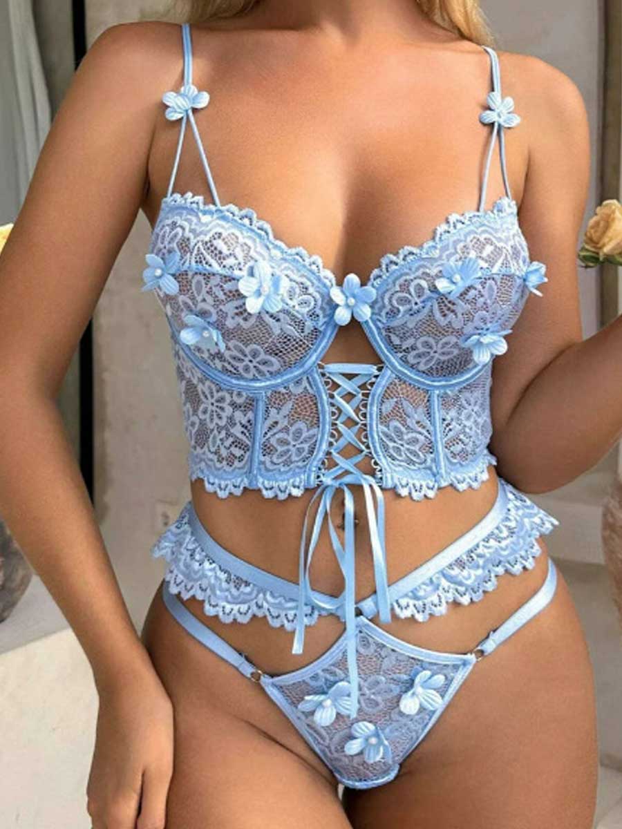 3D Floral Longline Bra and Panty