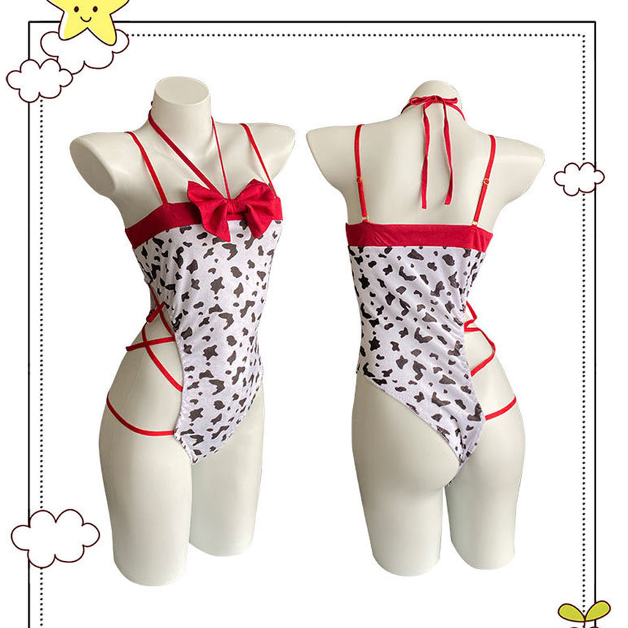 Yomorio Anime Cow Costume Kawaii Cow Print Cosplay Outfit High Cut Onepiece Bodysuit
