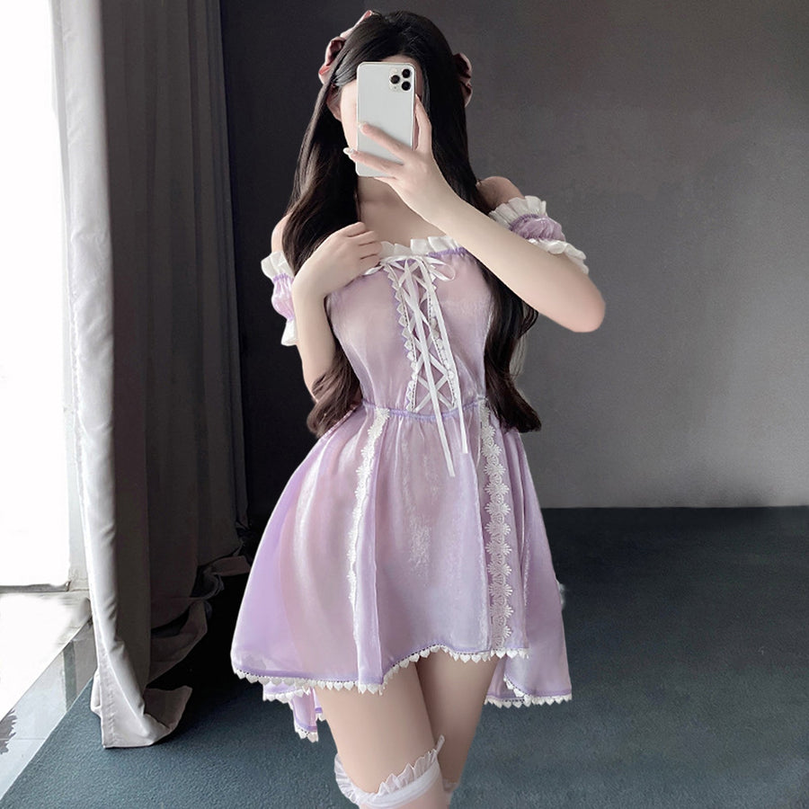 Yomorio Anime Princess Costume Purple Off Shoulder Lolita Cosplay Lingerie Dress