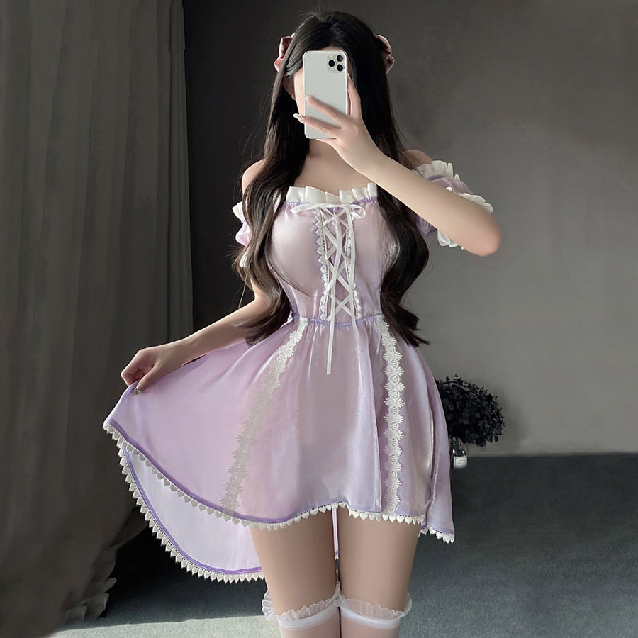 Yomorio Anime Princess Costume Purple Off Shoulder Lolita Cosplay Lingerie Dress