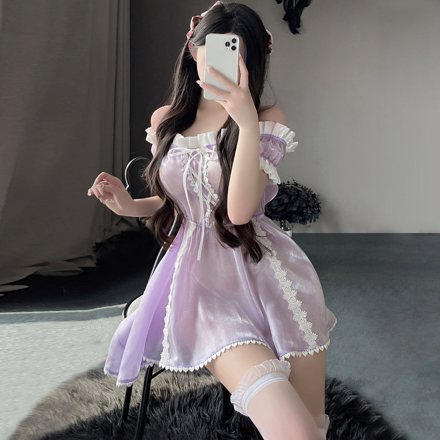 Yomorio Anime Princess Costume Purple Off Shoulder Lolita Cosplay Lingerie Dress