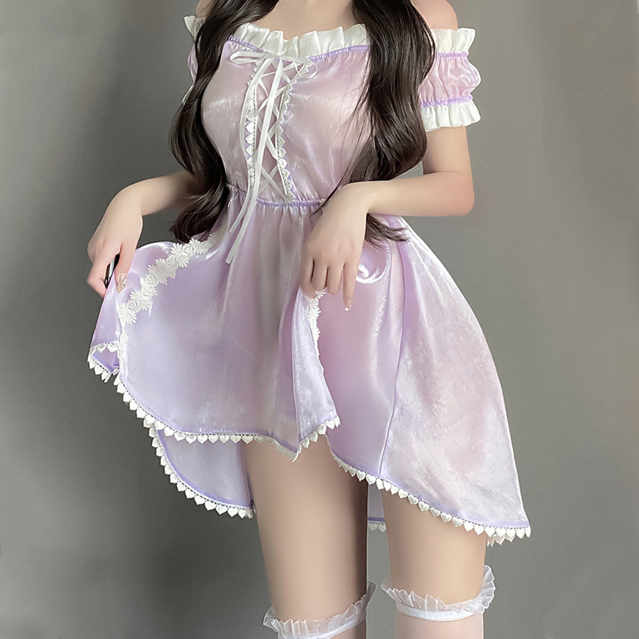 Yomorio Anime Princess Costume Purple Off Shoulder Lolita Cosplay Lingerie Dress