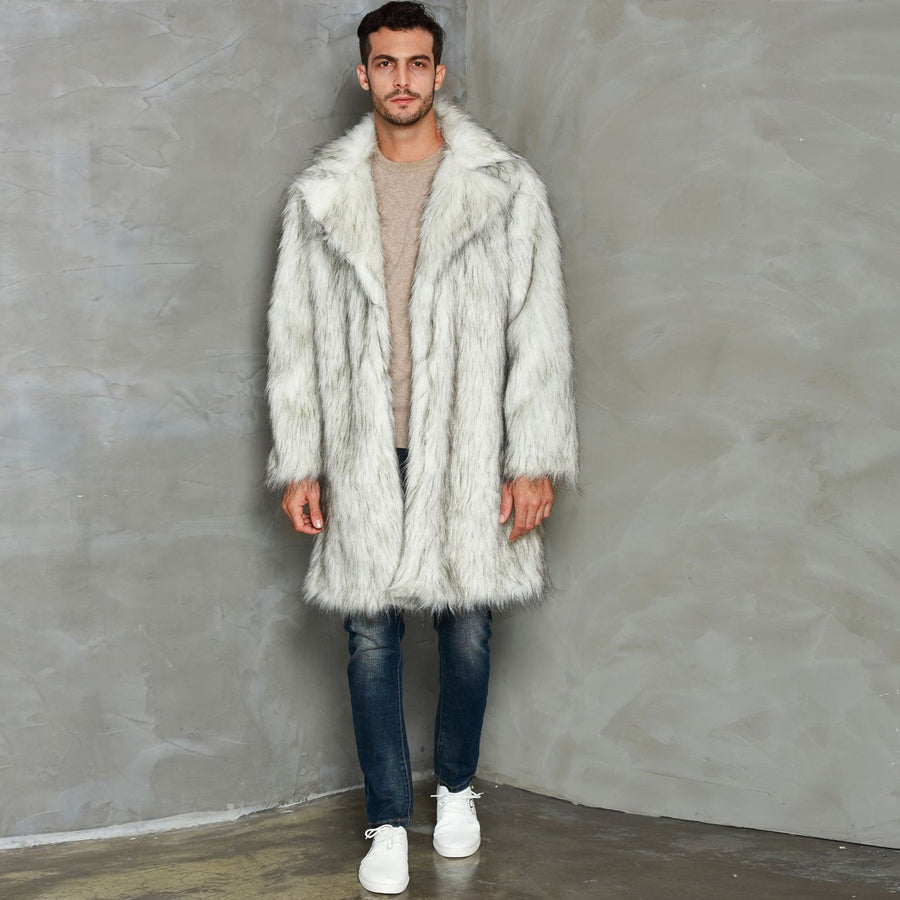 Men's Fur Coat Costume White Faux Fur Outfit Halloween Costumes
