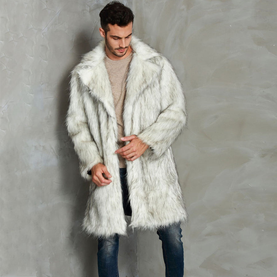 Men's Fur Coat Costume White Faux Fur Outfit Halloween Costumes