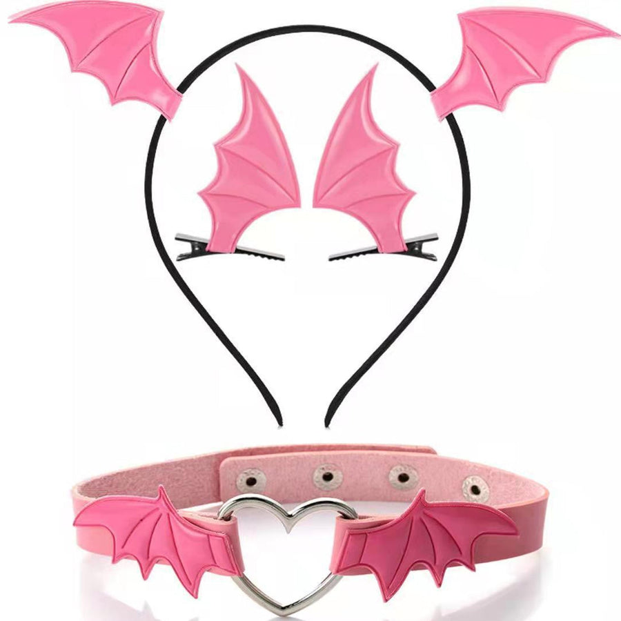 Yomorio Bat Wings Headband Hair Clips and Choker for Women 3 Piece Devil Cosplay Accessories