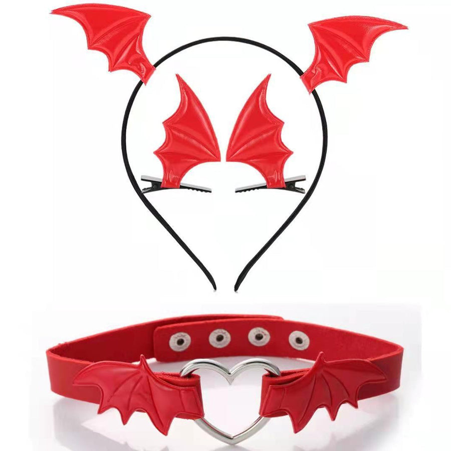 Yomorio Bat Wings Headband Hair Clips and Choker for Women 3 Piece Devil Cosplay Accessories