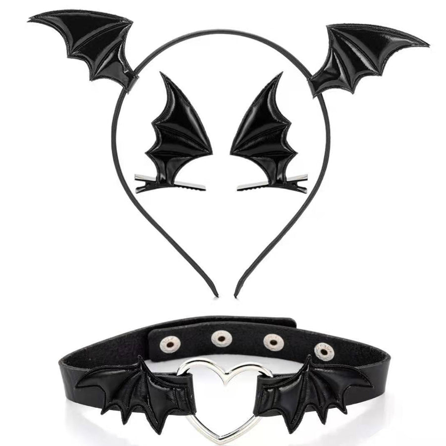 Yomorio Bat Wings Headband Hair Clips and Choker for Women 3 Piece Devil Cosplay Accessories