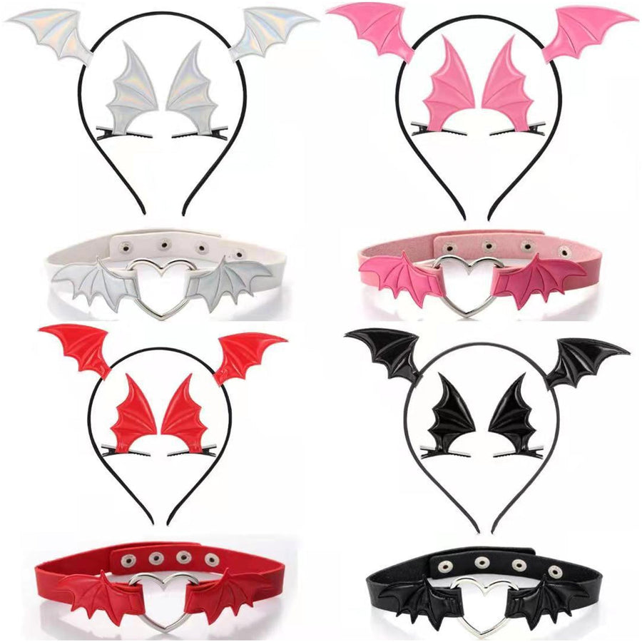 Yomorio Bat Wings Headband Hair Clips and Choker for Women 3 Piece Devil Cosplay Accessories