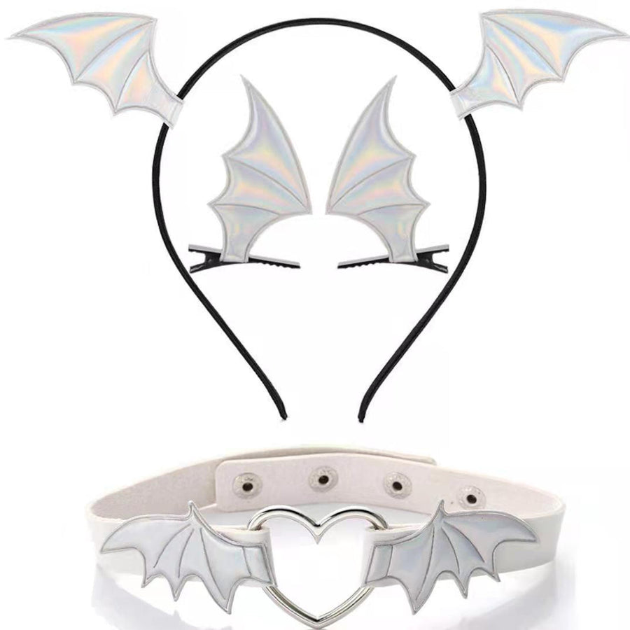 Yomorio Bat Wings Headband Hair Clips and Choker for Women 3 Piece Devil Cosplay Accessories