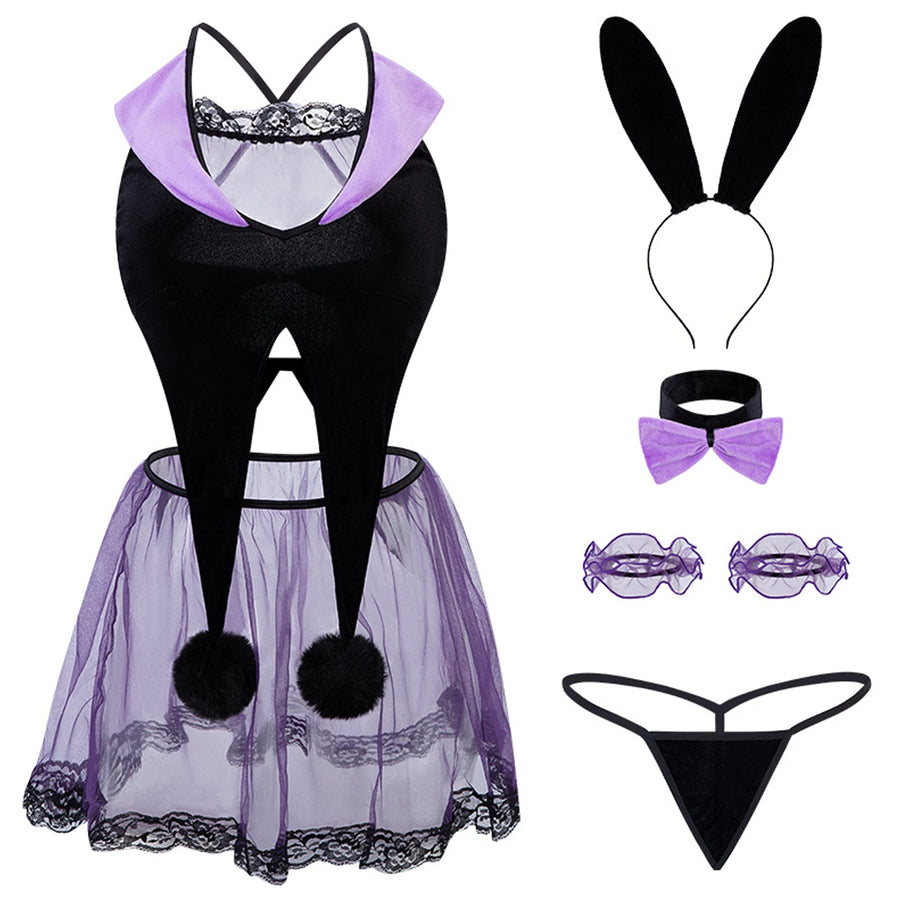 Yomorio Bunny Costume Rabbit Cosplay Lingerie Set Velvet Bad Bunny Girl Outfit