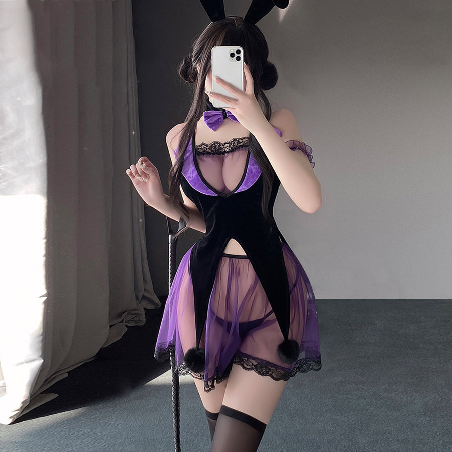 Yomorio Bunny Costume Rabbit Cosplay Lingerie Set Velvet Bad Bunny Girl Outfit