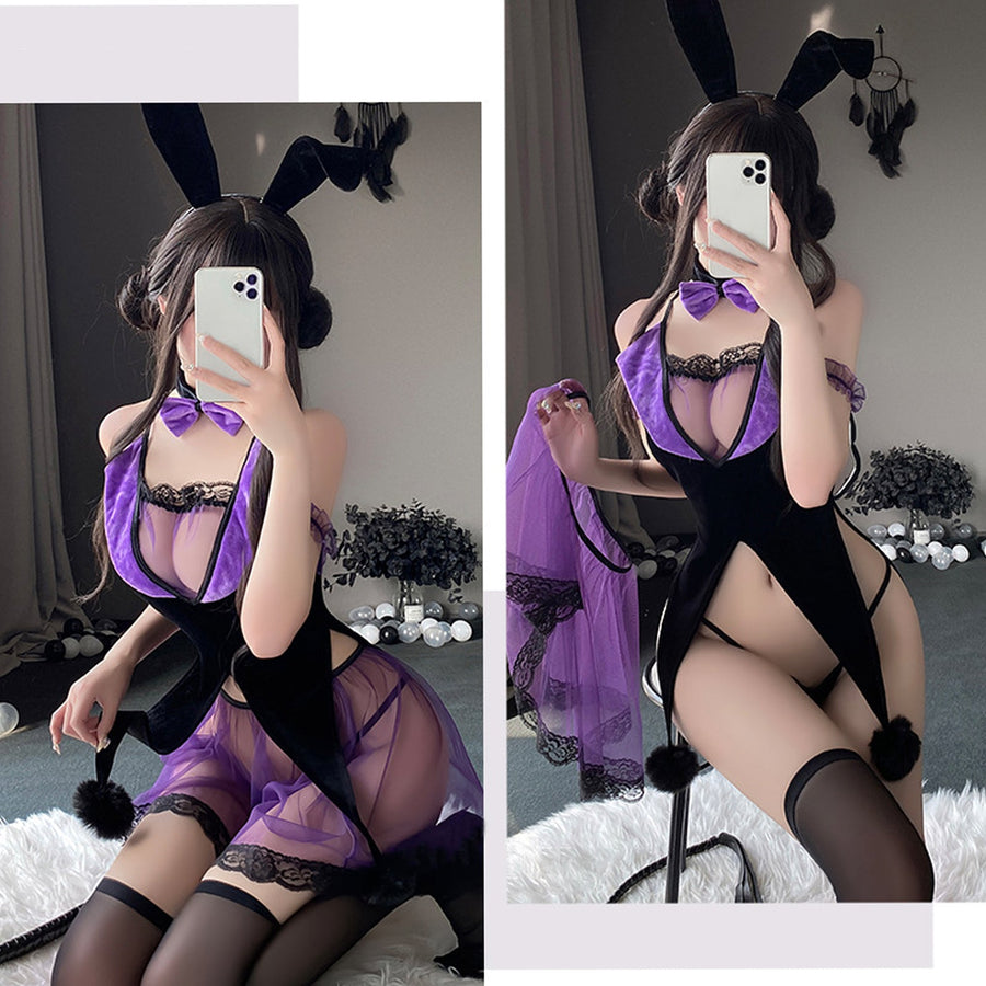 Yomorio Bunny Costume Rabbit Cosplay Lingerie Set Velvet Bad Bunny Girl Outfit