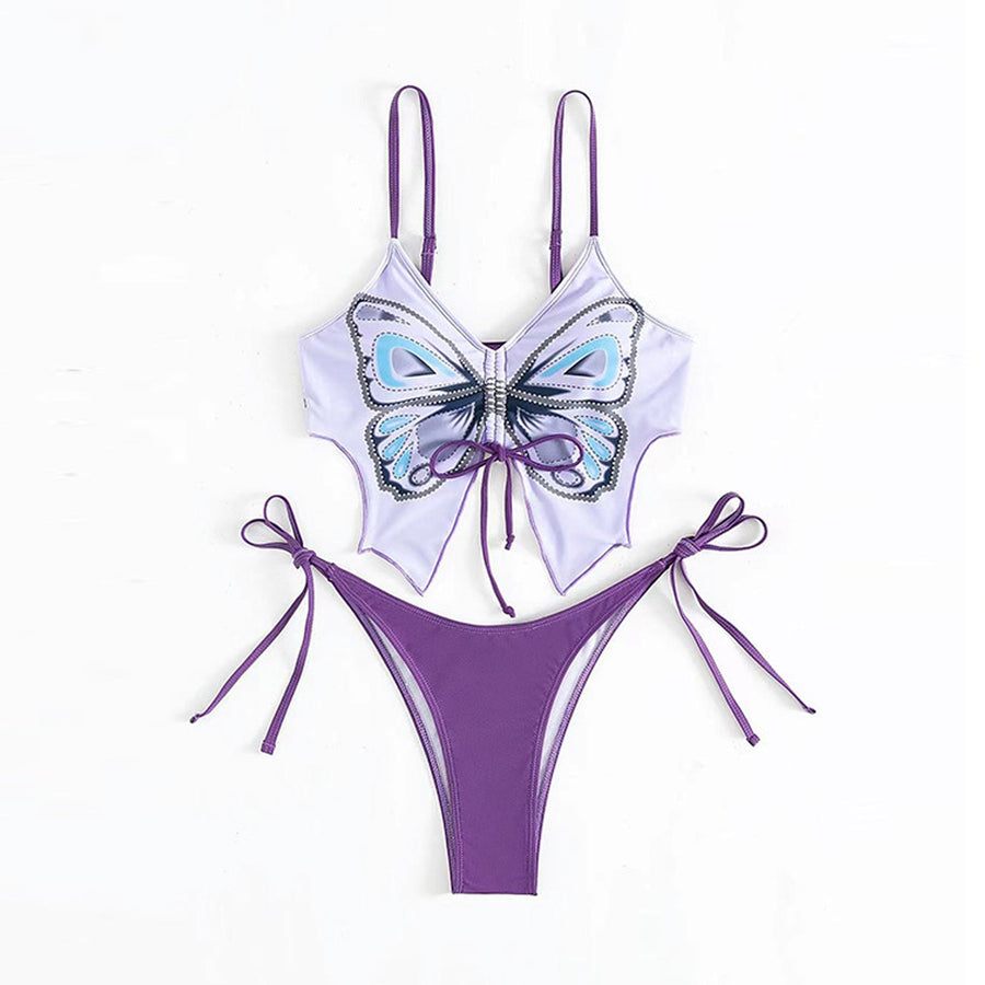 Yomorio Butterfly Bikini Set 2 Piece Drawstring Bikini Top and String Bikini Bottom