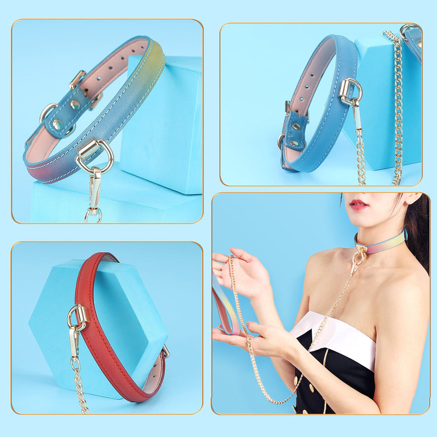 Yomorio Chain Choker Leash Reflective Leather Gothic Necklace Nightclub Leash Belts Neck Accessories