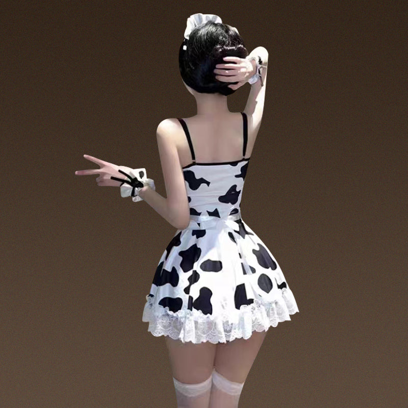 Yomorio Cow Maid Costume Cow Print Cosplay Lingerie Set Sexy Maid Outfit