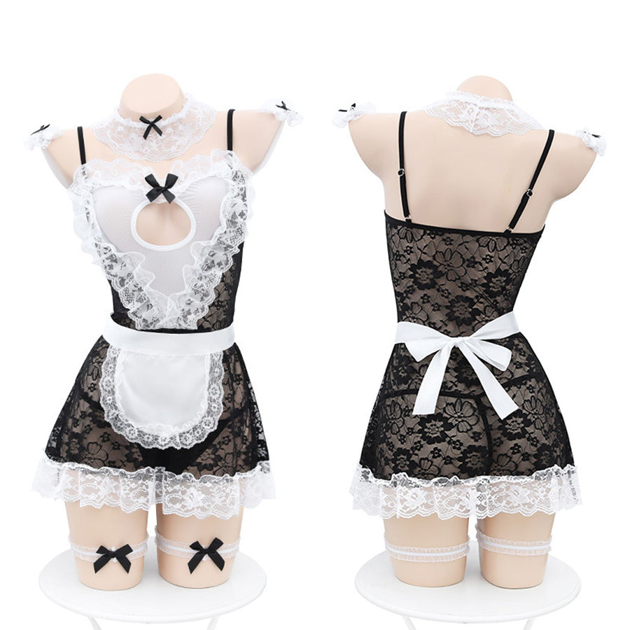 Yomorio Sexy Lace French Maid Lingerie Costume Anime Maid Babydoll Dress Hollow Out Cosplay Lingerie