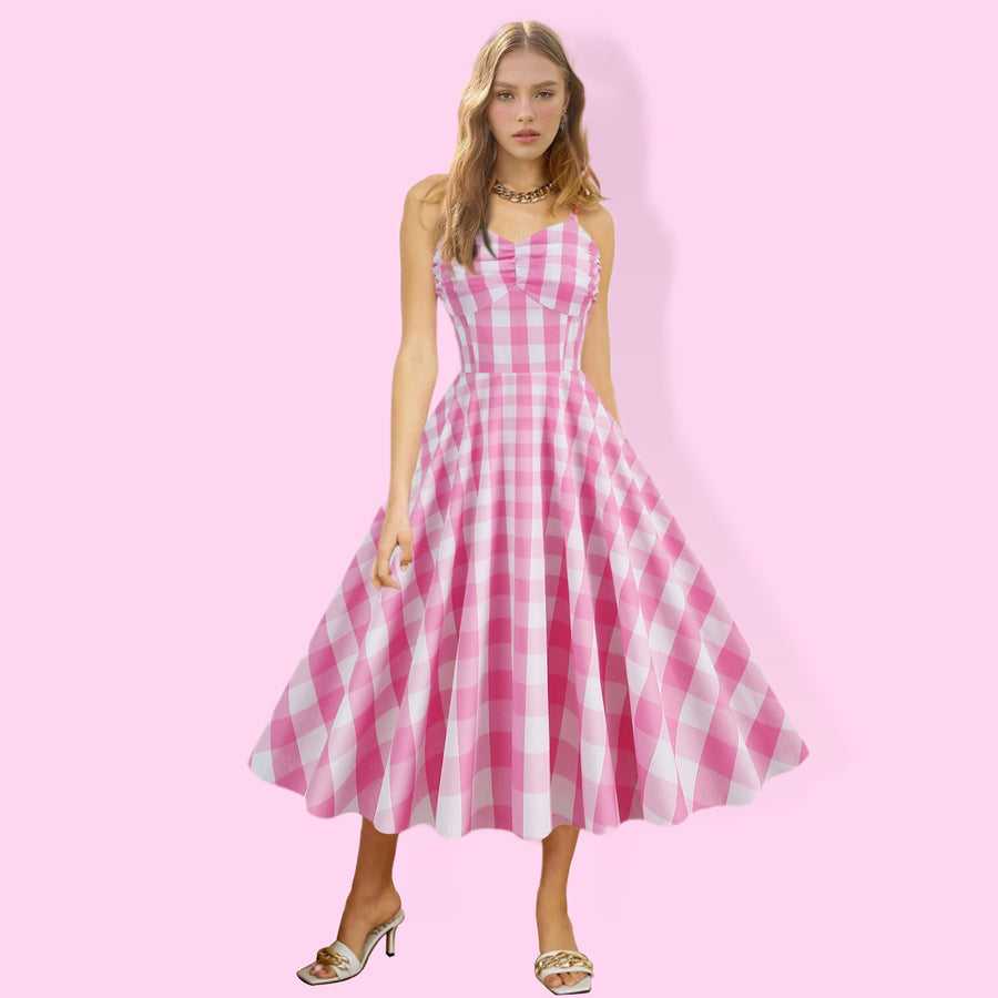 Gingham A-line Midi Dress