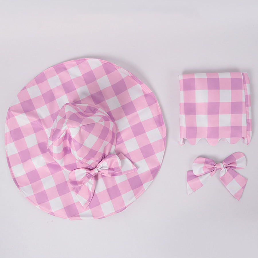 Pink Gingham Dress with Accessories