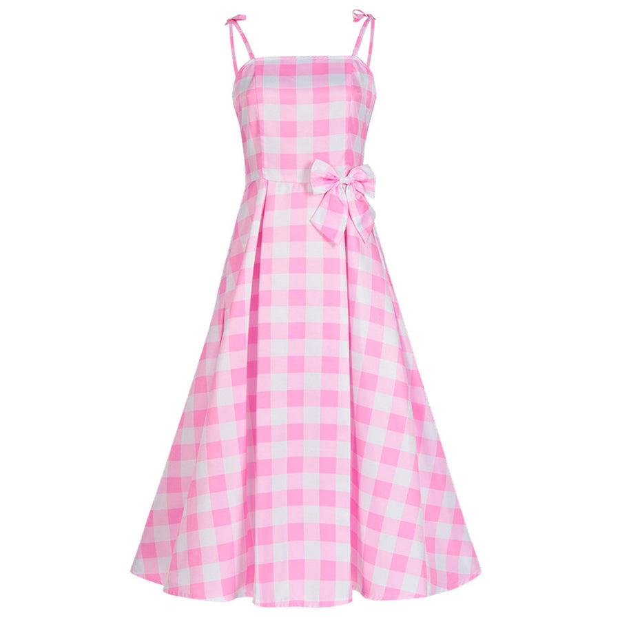 Pink Gingham Dress with Accessories