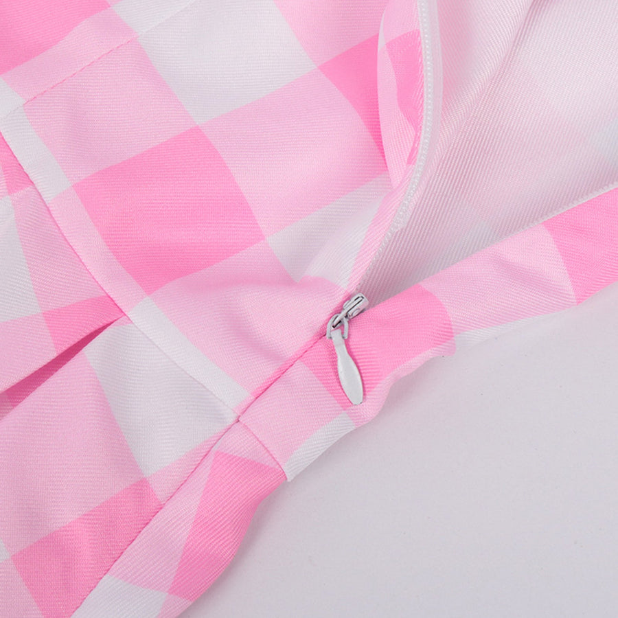 Pink Gingham Dress with Accessories