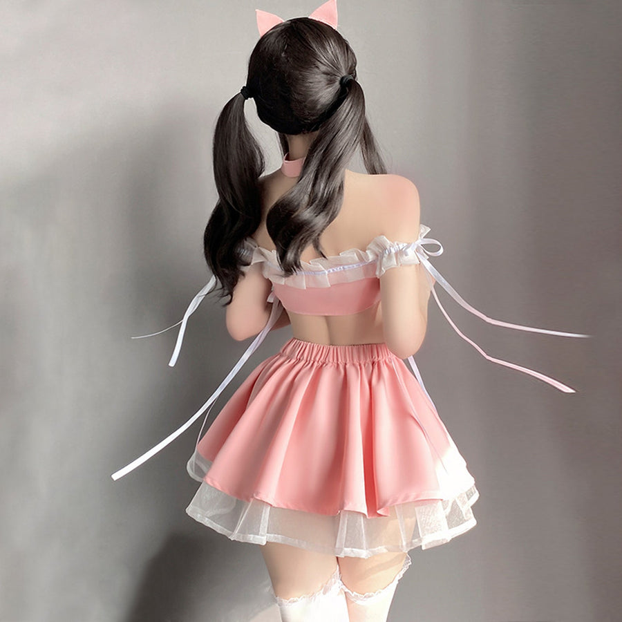 Yomorio Naughty Cat Girl Lingerie Set Pink Neko Outfit Anime Cosplay Costumes