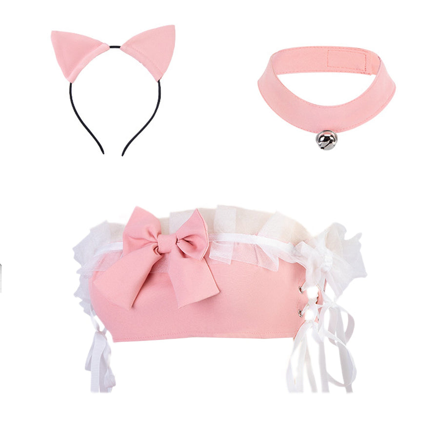 Yomorio Naughty Cat Girl Lingerie Set Pink Neko Outfit Anime Cosplay Costumes