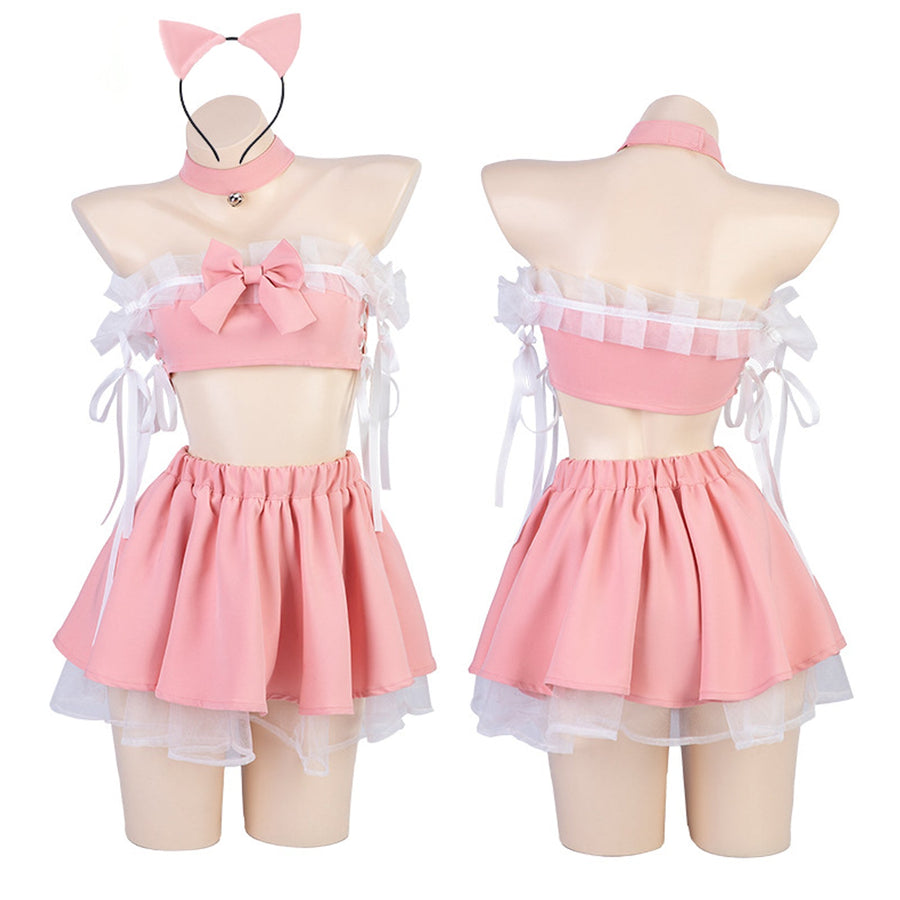 Yomorio Naughty Cat Girl Lingerie Set Pink Neko Outfit Anime Cosplay Costumes