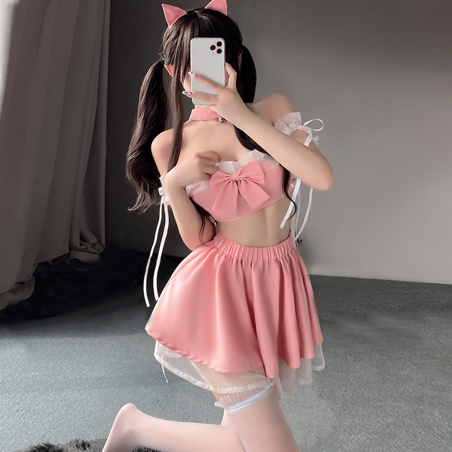 Yomorio Naughty Cat Girl Lingerie Set Pink Neko Outfit Anime Cosplay Costumes