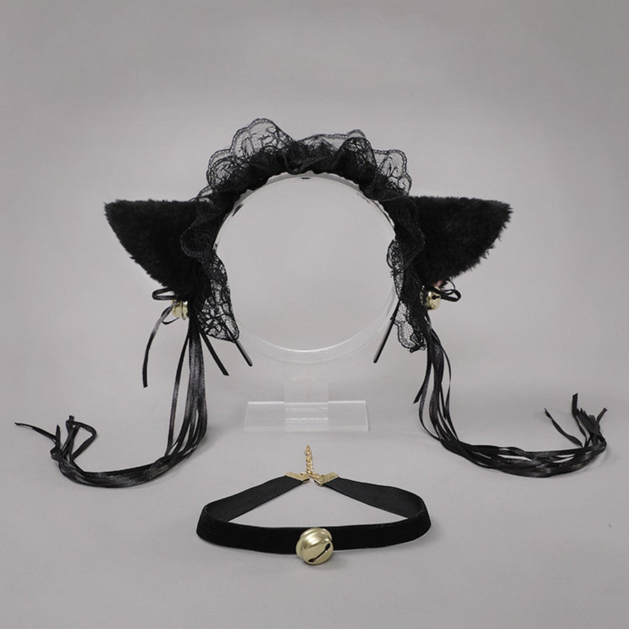 Yomorio Neko Girl Headband and Choker Lace Cat Ears Headpiece 2 Piece Cat Cosplay Accessories