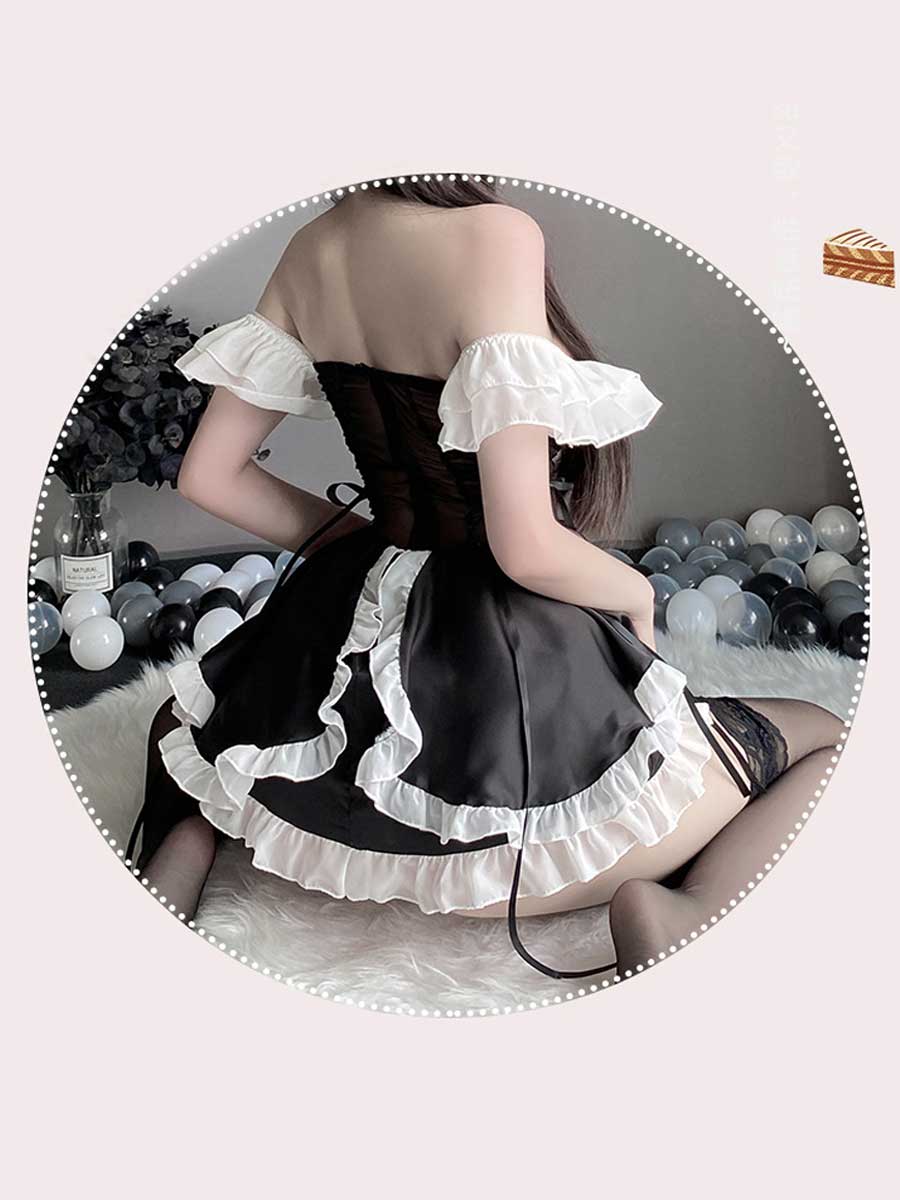 Yomorio Princess Lingerie Dress Sexy Maid Outfit Pink Lolita Ruffled Babydoll Dress