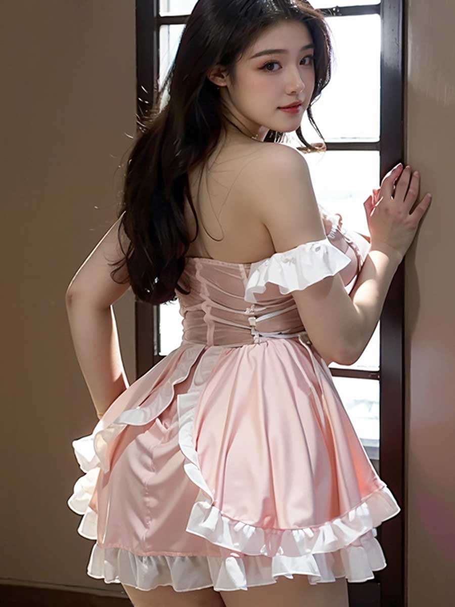 Yomorio Princess Lingerie Dress Sexy Maid Outfit Pink Lolita Ruffled Babydoll Dress