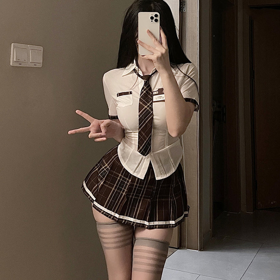 White Short Sleeve Shirt and Skirt Uniform