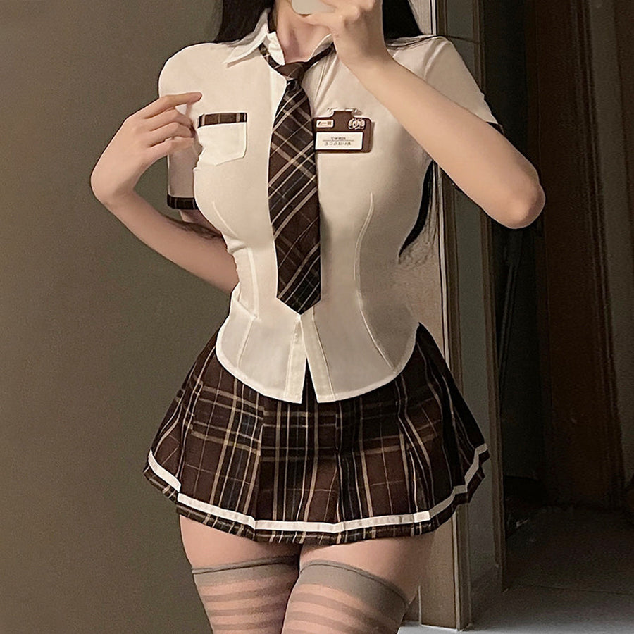 White Short Sleeve Shirt and Skirt Uniform