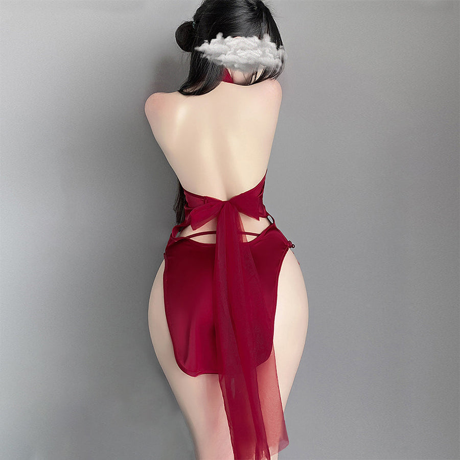 Yomorio Sexy Cosplay Costume Red Chinese Style Lingerie High Slit Appliques Anime Dress