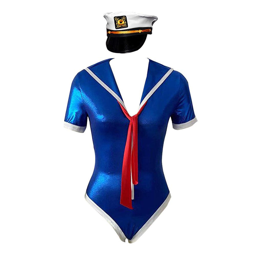 Sexy Sailor Lingerie Costume Navy Sailor Bodysuit with Captain Hat Halloween Costumes