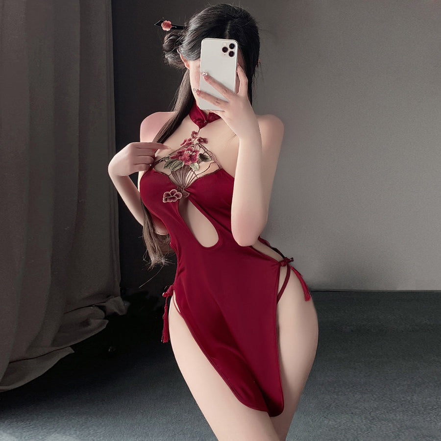 Yomorio Sexy Cosplay Costume Red Chinese Style Lingerie High Slit Appliques Anime Dress