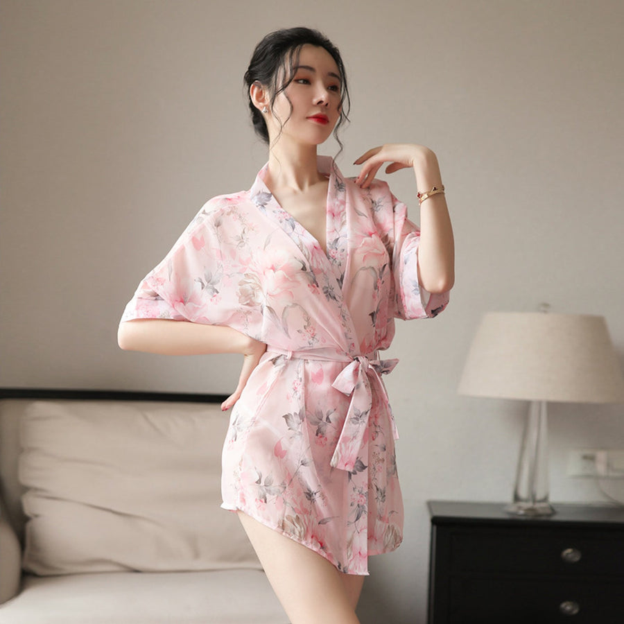 Yomorio Sexy Kimono Dress See Through Chiffon Lingerie Robe Floral Print Cover Up Top