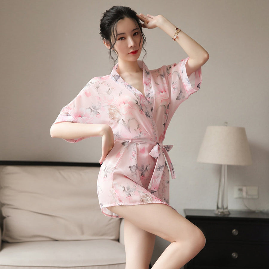 Yomorio Sexy Kimono Dress See Through Chiffon Lingerie Robe Floral Print Cover Up Top