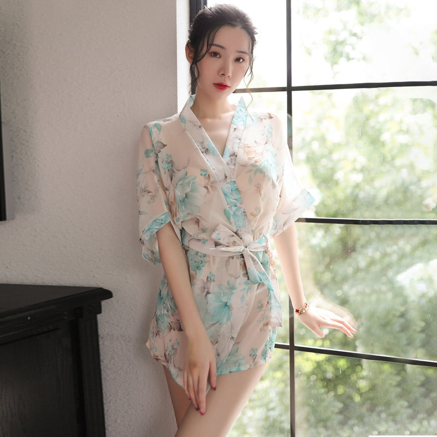 Yomorio Sexy Kimono Dress See Through Chiffon Lingerie Robe Floral Print Cover Up Top